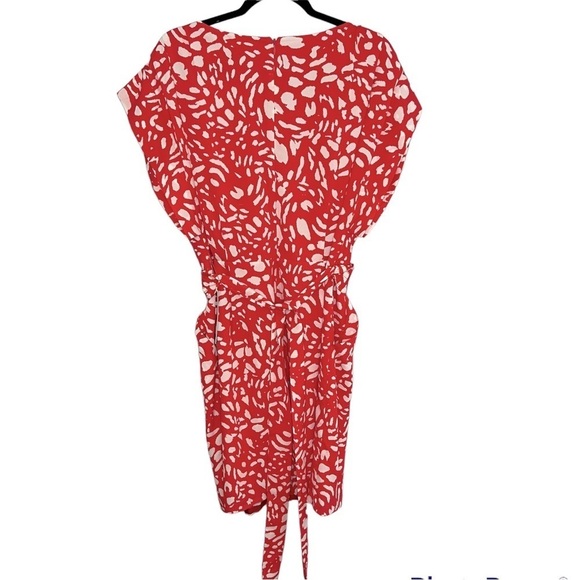 Eliza J Red and White V-Neck Wrap Dress - Picture 2 of 6